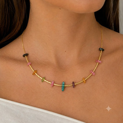 Choker Cascalho Natural com Canutilho Ouro 18k
