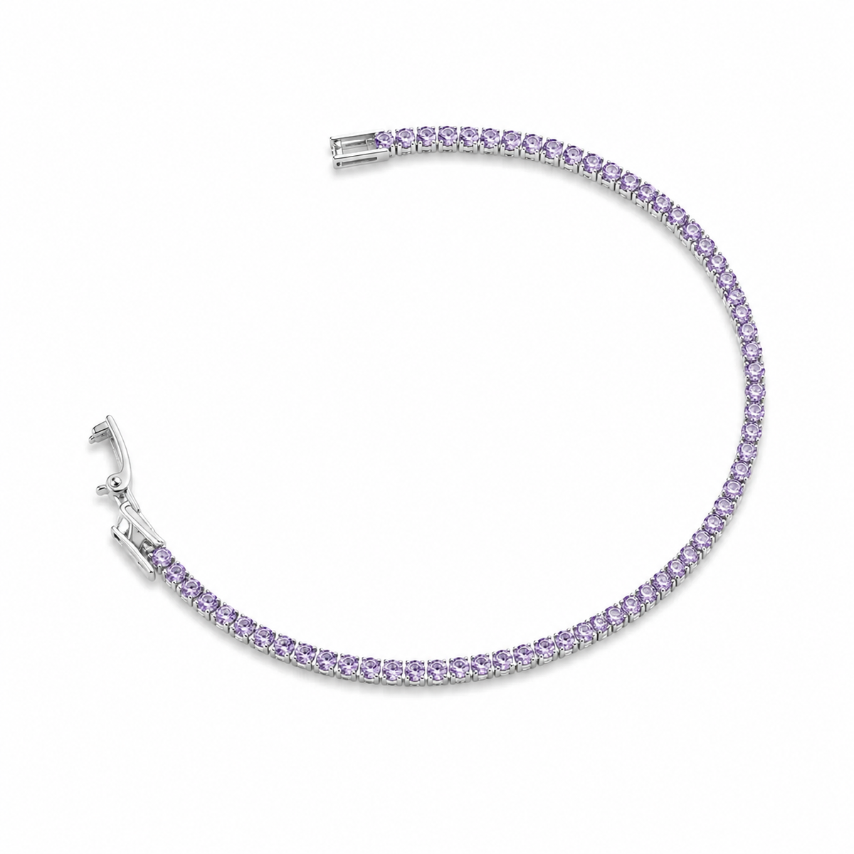 Pulseira Riviera Lilas 2mm Ródio Branco