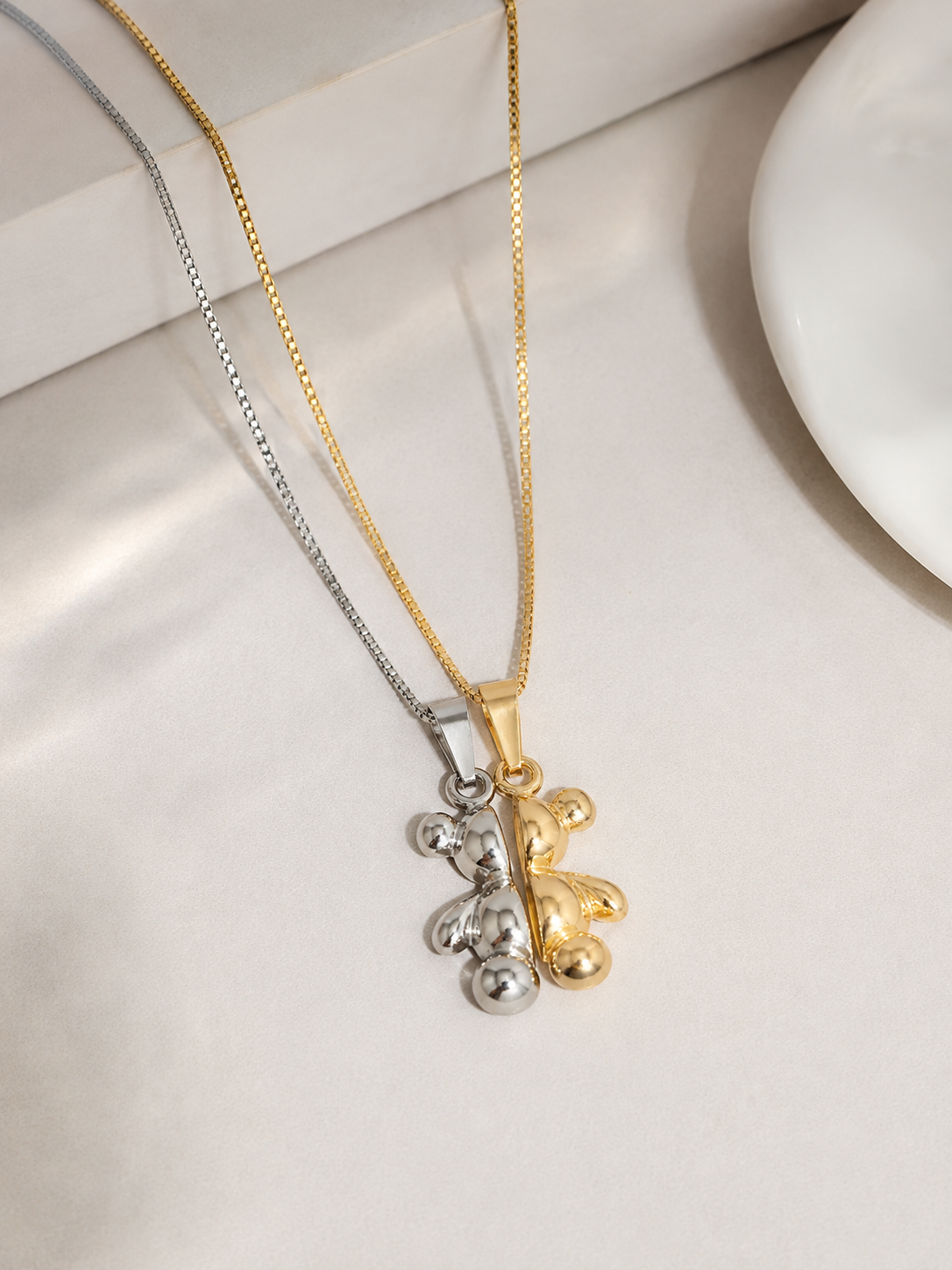 Colar da Amizade Urso Ouro 18k e Ródio Branco