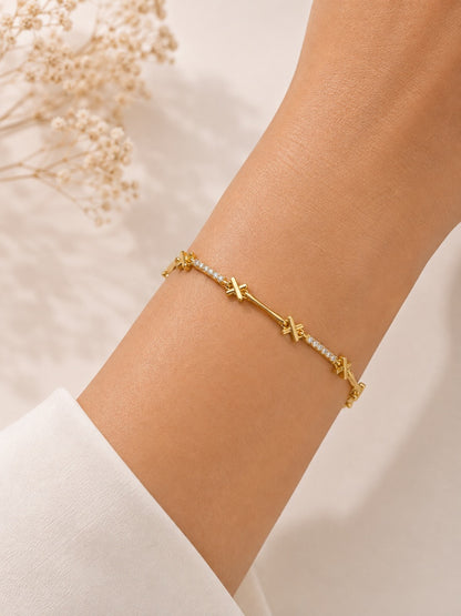 Pulseira “X”Alta Joalheria Espaçamento Micro Cravejado Ouro 18k