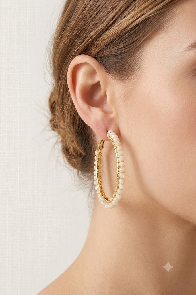 Scarlat SKU 15244 foto 3 | Brinco Argola Pedra Natural Ouro 18k