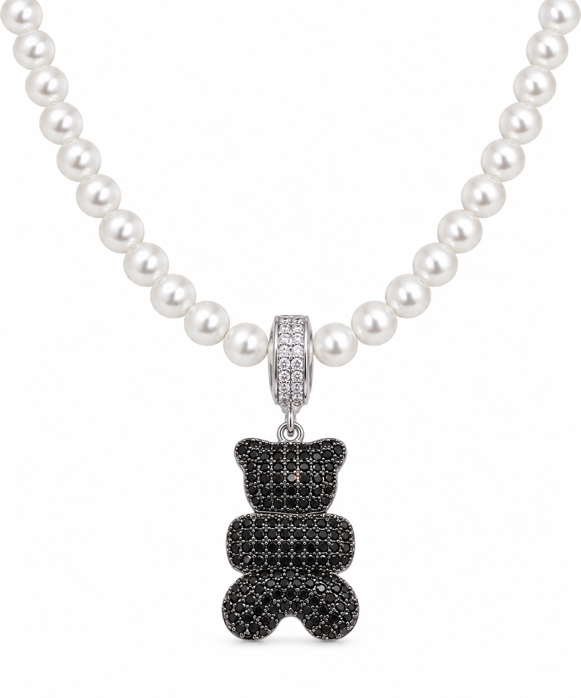 Colar Teddy com Pérola e Cravejado Ródio Branco