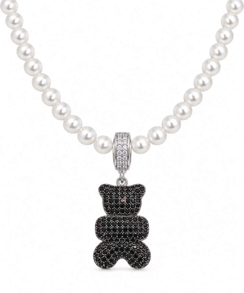 Colar Teddy com Pérola e Cravejado Ródio Branco