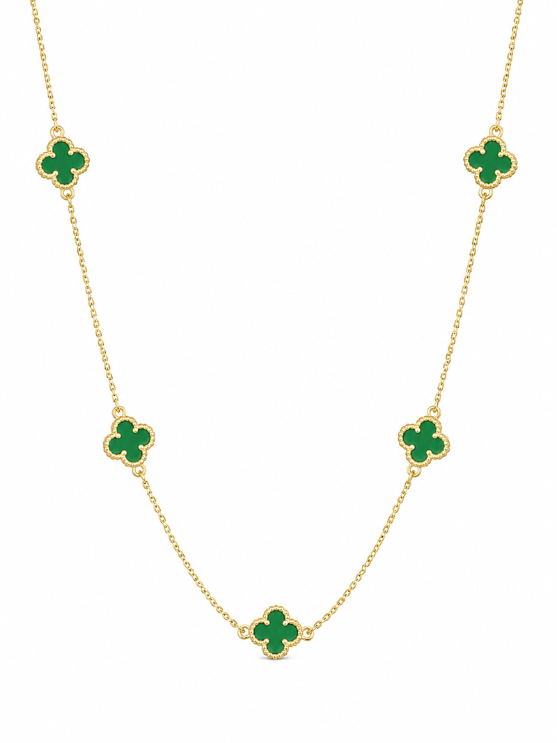 Colar Trevo Polímero Verde Ouro 18k