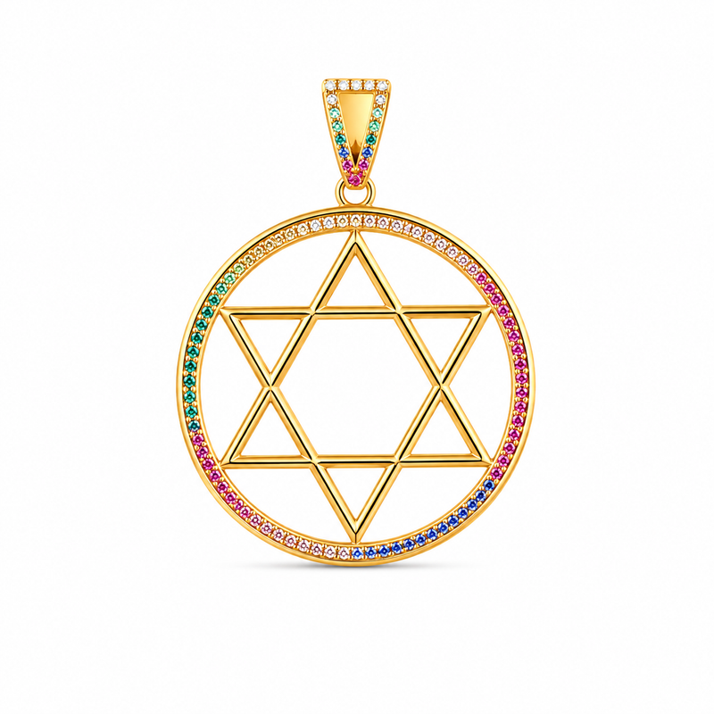 Pingente Estrela de Davi Colorida Ouro 18k