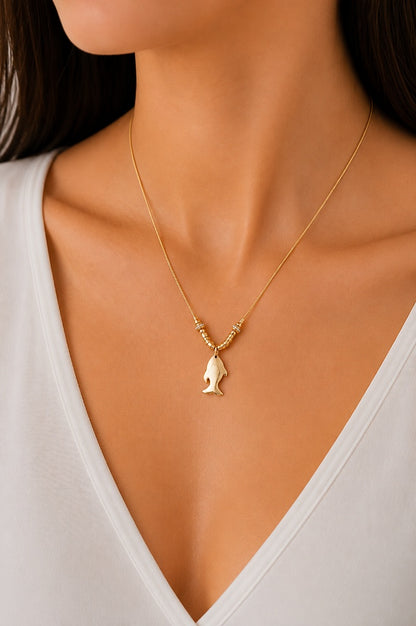 Colar Peixe com Pedra Cravejada Ouro 18k
