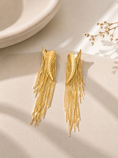 Brinco Franja Folha Ouro 18k