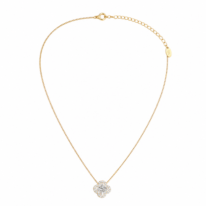 Colar Trevo Cristal Com Micro Zircônia Ouro 18k