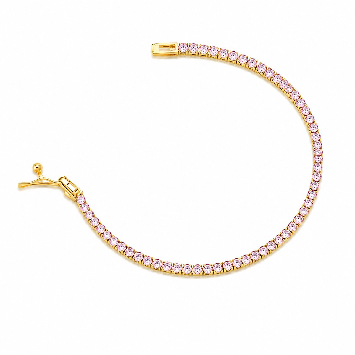 Pulseira Riviera Quartzo Rosa 2mm Ouro 18k