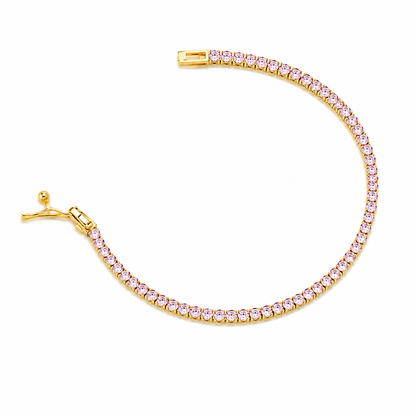 Pulseira Riviera Quartzo Rosa 2mm Ouro 18k