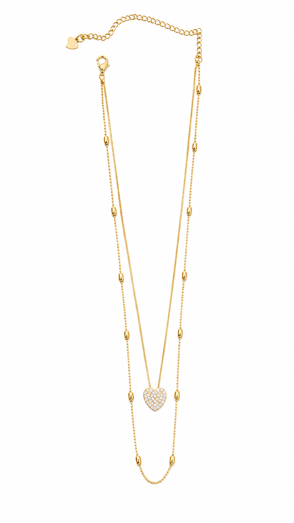 Colar Duplo Coração Micro Cravejado com Esferas MontClair Ouro 18k