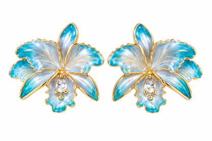 Brinco Orquídea Esmaltado Ouro 18k