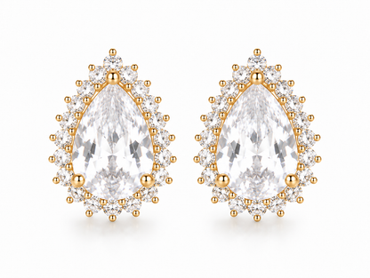 Brinco Gota Cristal com Cravação Microzircônias Ouro 18k