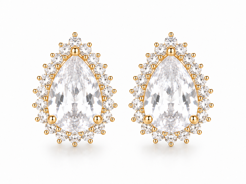 Brinco Gota Cristal com Cravação Microzircônias Ouro 18k