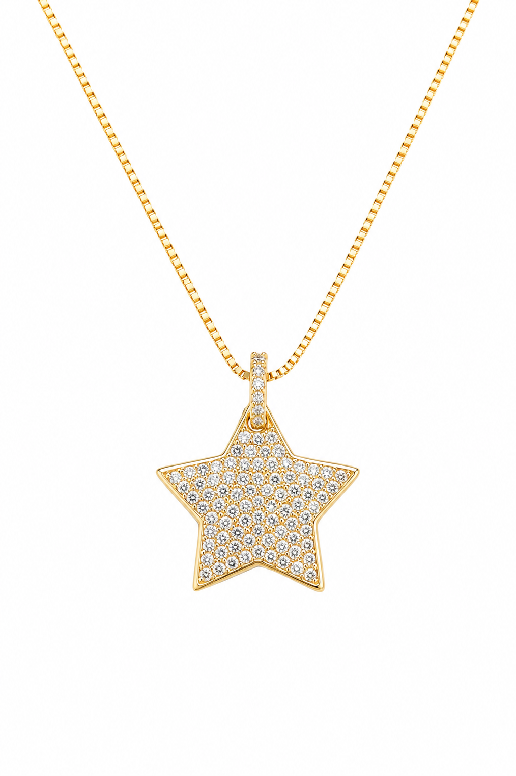 Colar Estrela Cravejada Zircônia Cristal Ouro 18k