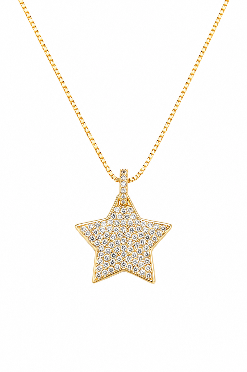 Colar Estrela Cravejada Zircônia Cristal Ouro 18k