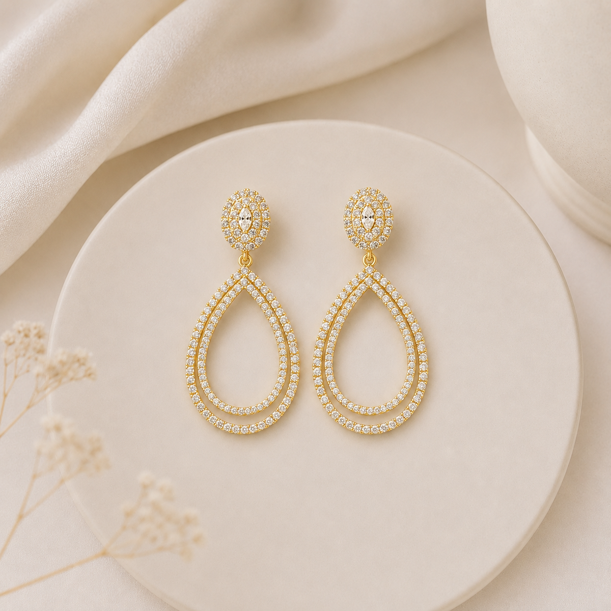 Brinco Festa Gota Vazada Ouro 18k