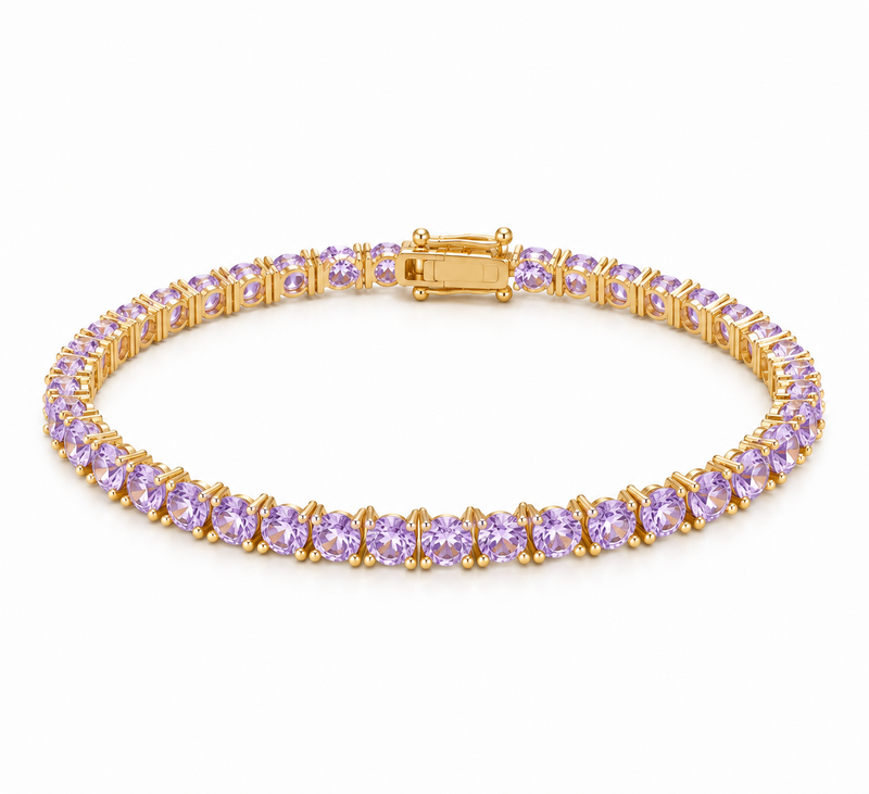 Pulseira Riviera Três Pontas Lilás Ouro 18k