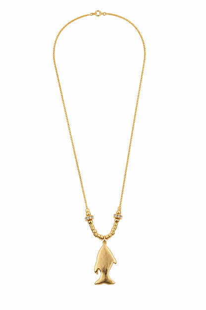Colar Peixe com Pedra Cravejada Ouro 18k