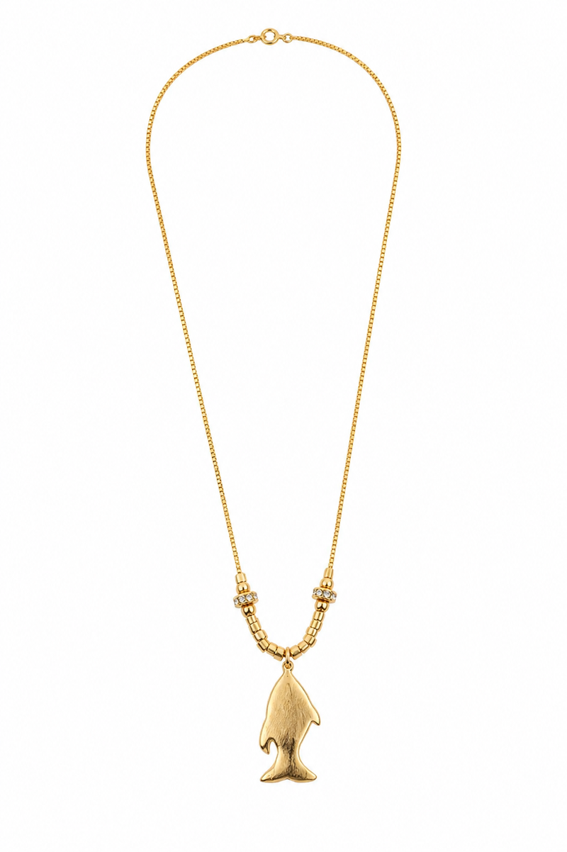 Colar Peixe com Pedra Cravejada Ouro 18k