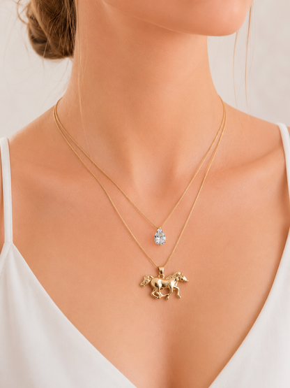 Colar Duplo Veneziana Cavalo Ouro 18k