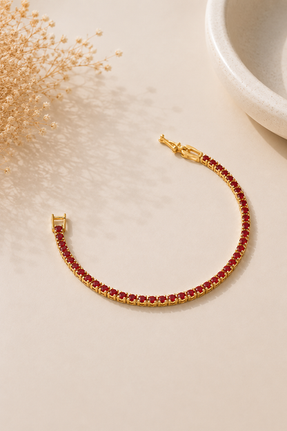 Pulseira Riviera Rubi 2mm Ouro 18k
