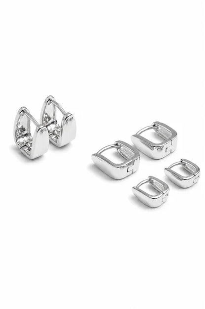 Brinco Trio Click Quadrado Liso Ródio Branco