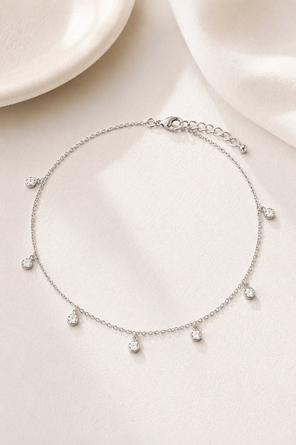 Tornozeleira Elo Cartier com Ponto de Luz Ródio Branco