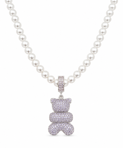 Scarlat SKU 14995 foto 1 | Colar Teddy com Pérola e Cravejado Ródio Branco