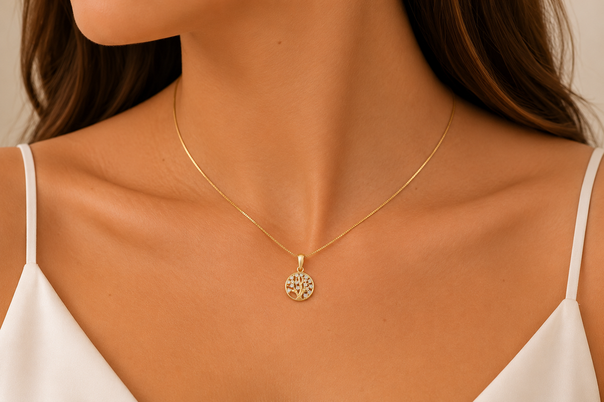 Colar Árvore da Vida Delicado com Zircônia Ouro 18k