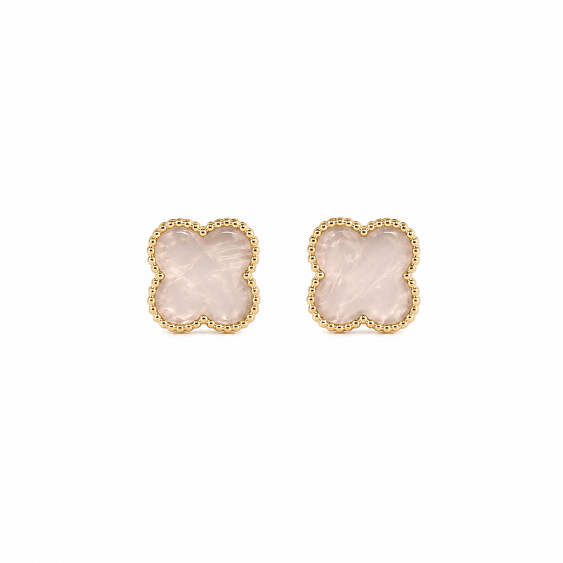 Brinco Inspiração Trevo Perolado Pequeno Puffer Ouro 18k