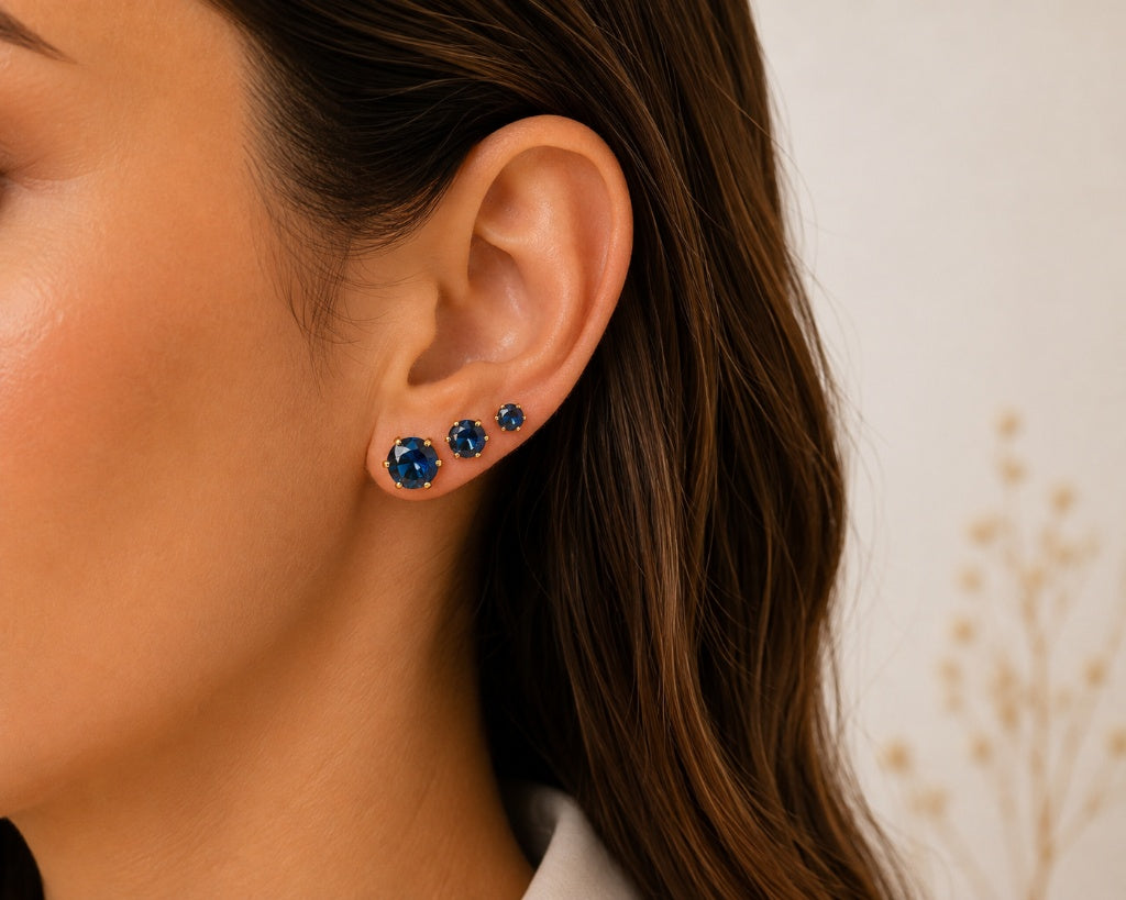 Brinco Trio Zircônia Safira Ouro 18k
