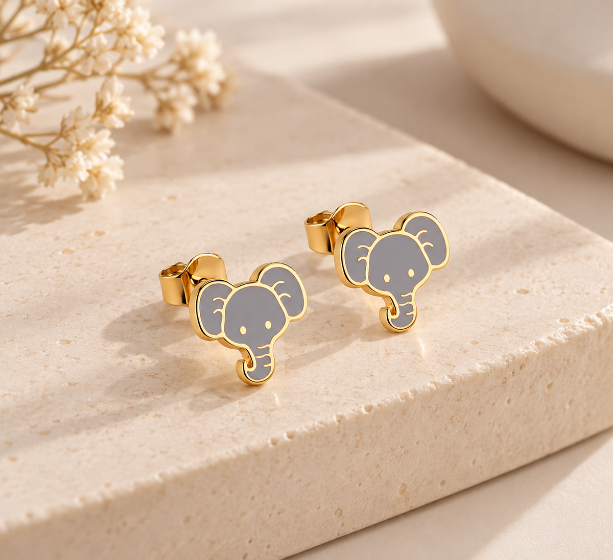 Brinco Elefante Esmaltado Infantil Ouro 18k