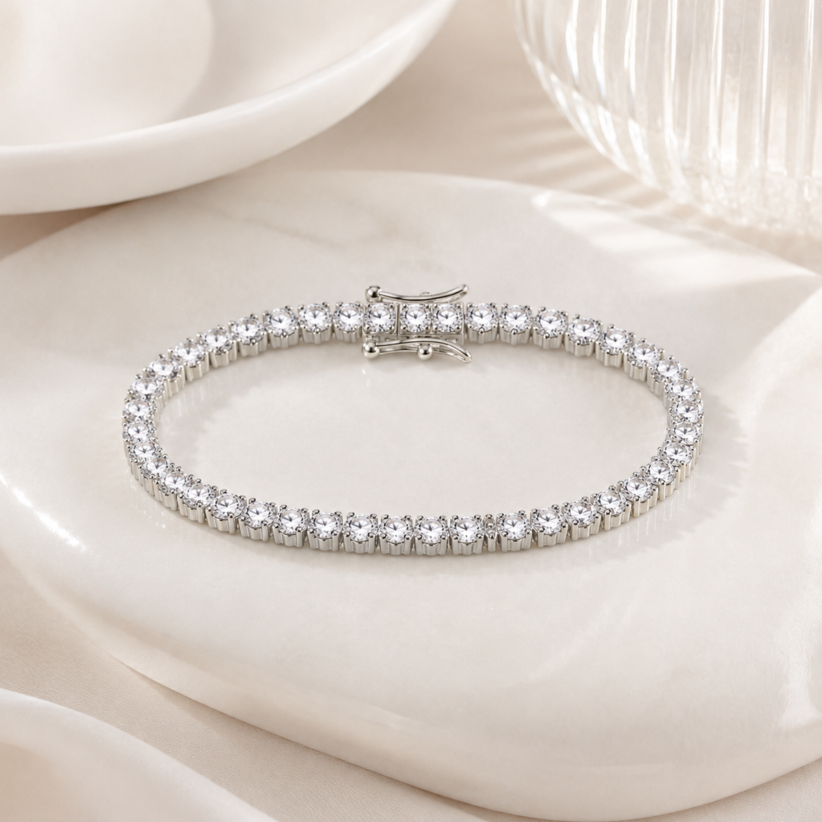 Pulseira Riviera Três Pontas Cristal Ouro Ródio Branco