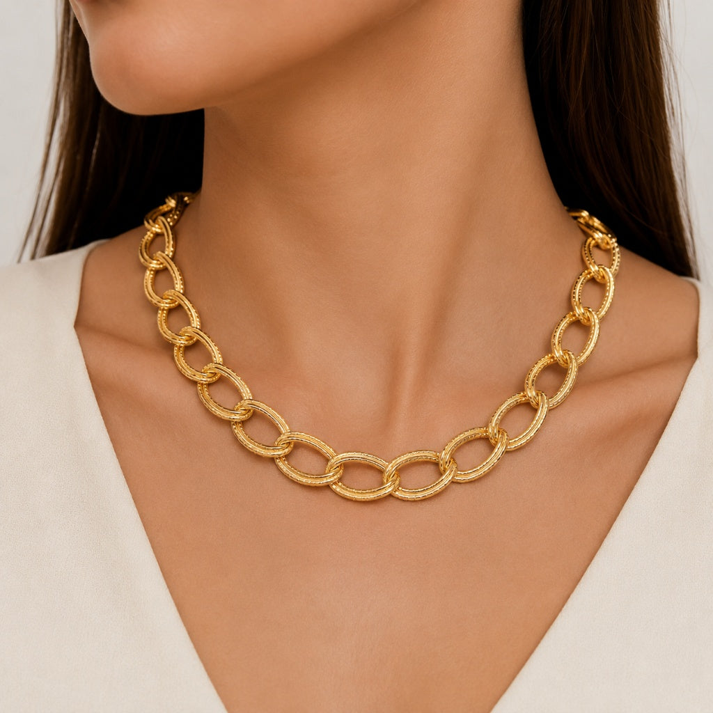 Choker Elo Duplo Trabalhado Ouro 18k