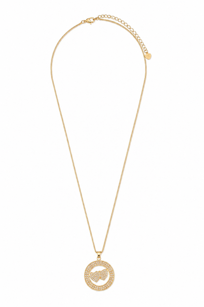 Colar Dois Corações Cravejado Ouro 18k