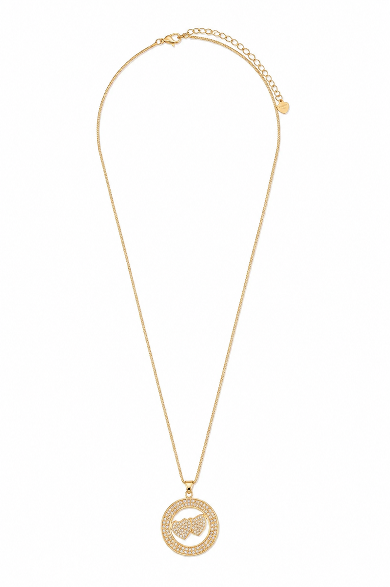 Colar Dois Corações Cravejado Ouro 18k