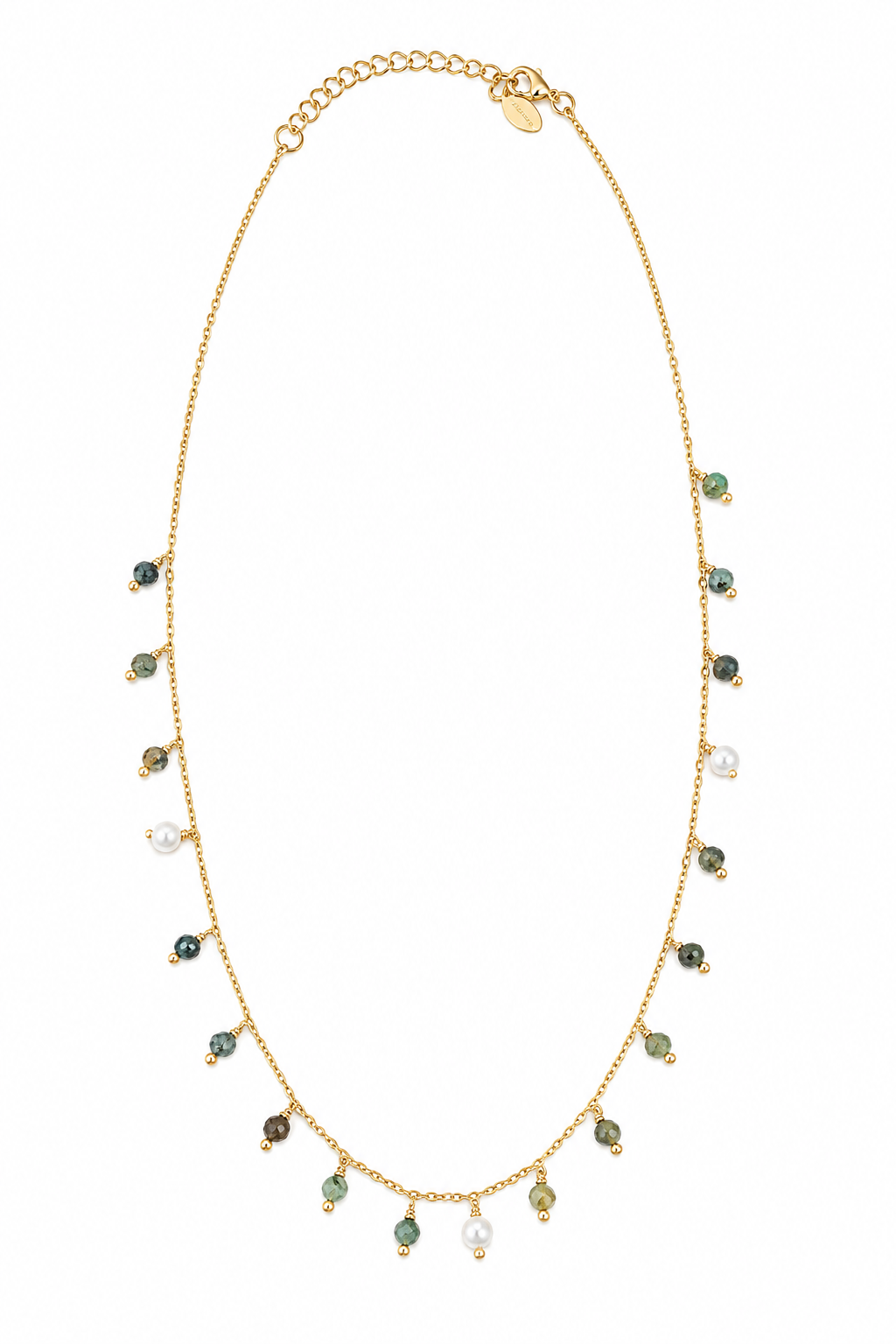 Choker Rondell com Pedra Natural Amazonita e Pérola Ouro 18k