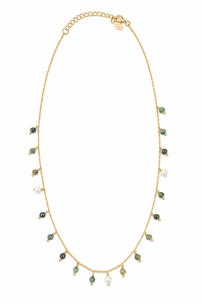 Choker Rondell com Pedra Natural Amazonita e Pérola Ouro 18k