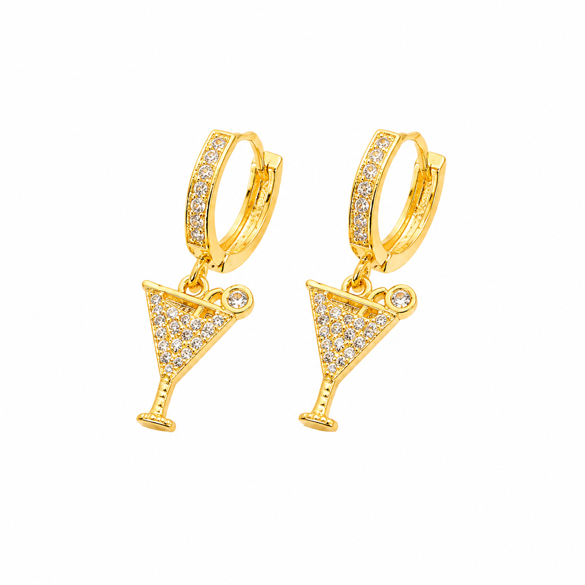 Brinco Drink Cravejado Ouro 18k