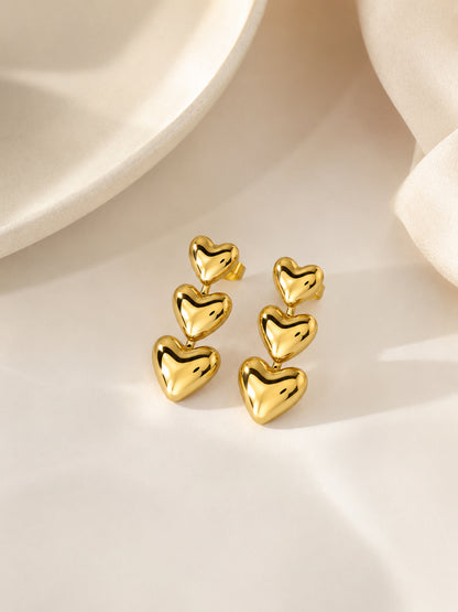 Brinco Três Corações Ouro 18k
