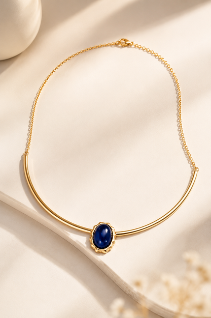 Colar Aro Deusa Safira Azul Ouro 18k
