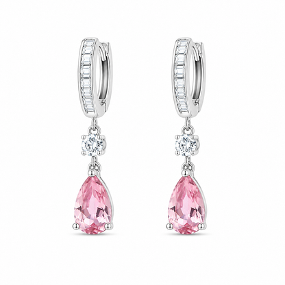 Brinco Argola Pingente Gota Rosa Prata 925