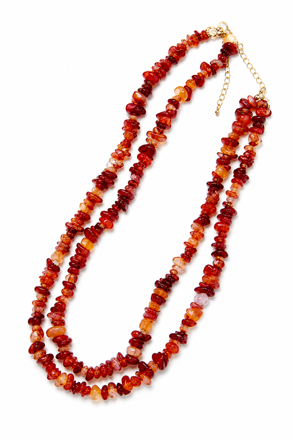 Colar Cascalho Natural Duplo Ouro 18k