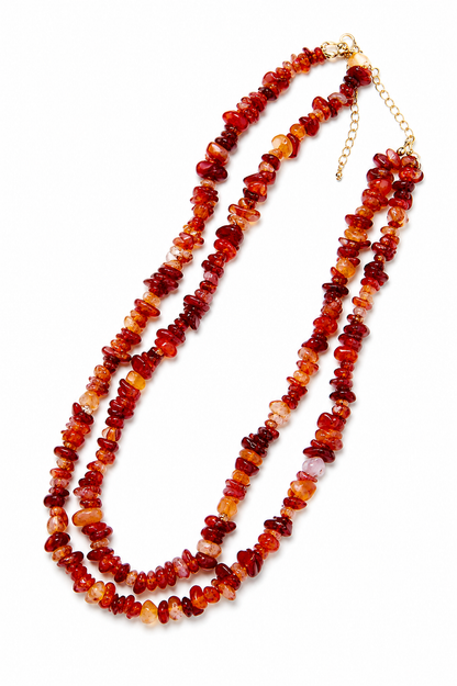 Colar Cascalho Natural Duplo Ouro 18k