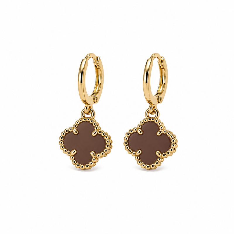 Brinco Tranqueta Trevo Terracota Ouro 18k
