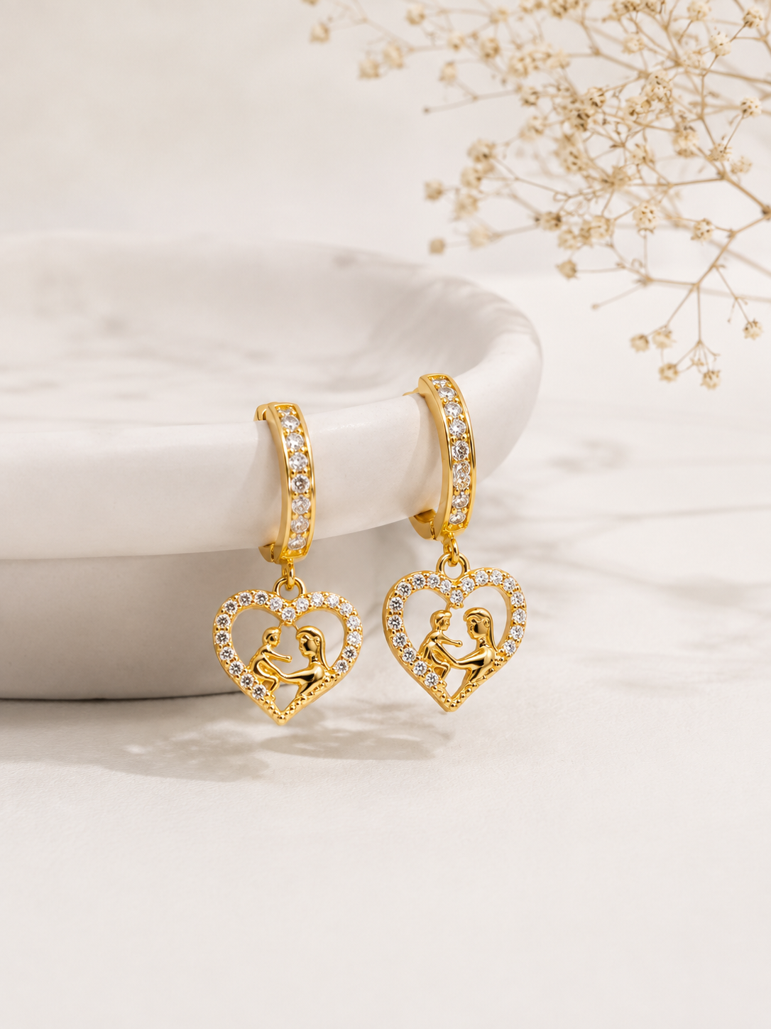 Brinco Argola Cravejada Mãe/Filho Ouro 18k
