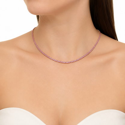 Colar Riviera Rosa 2mm Ouro 18k