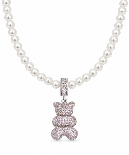 Scarlat SKU 14996 foto 1 | Colar Teddy com Pérola e Cravejado Ródio Branco