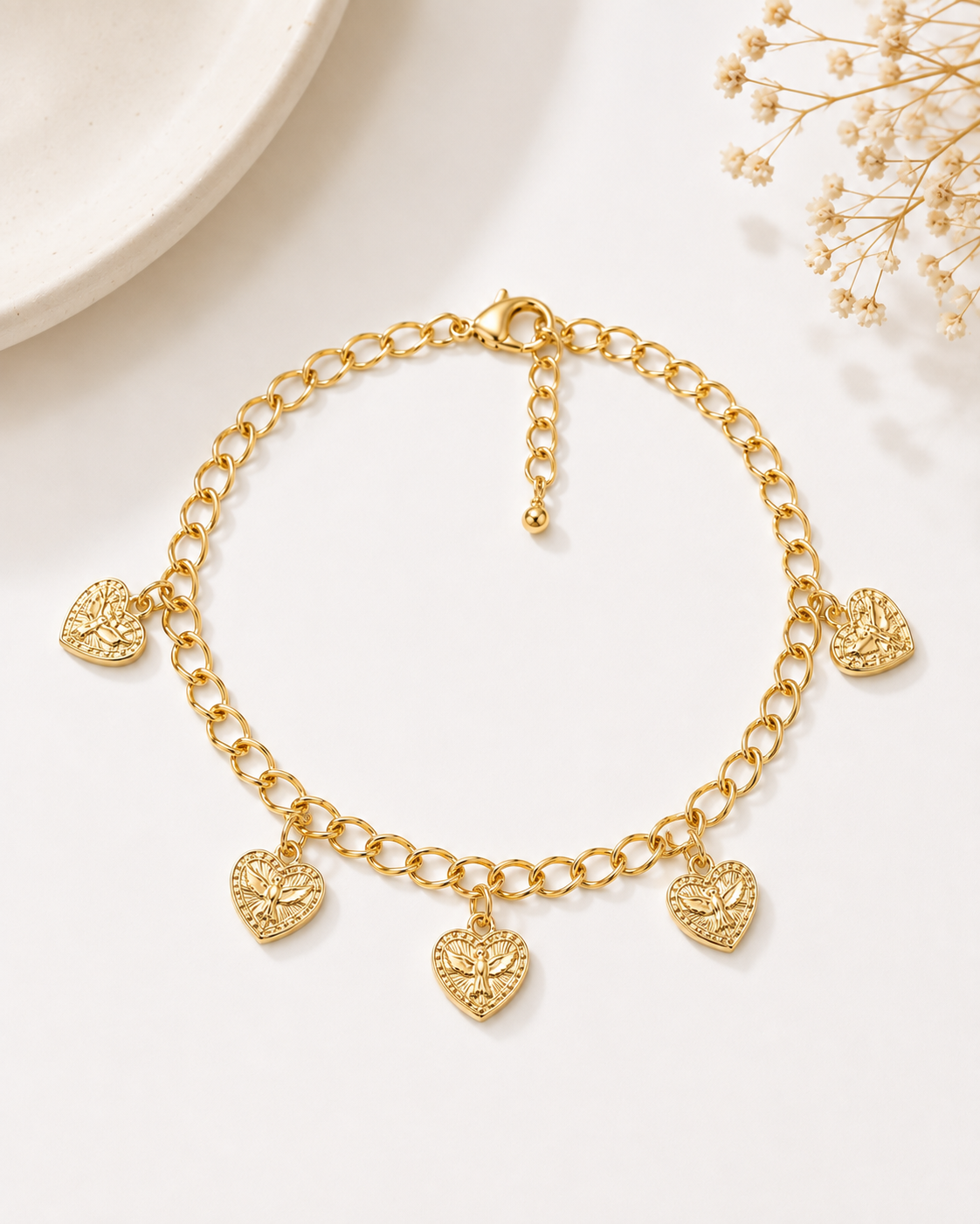 Pulseira com Espírito Santo Pendurado Ouro 18k